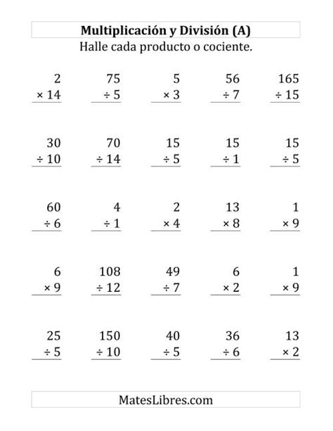 ejercicios de multiplicación y división.